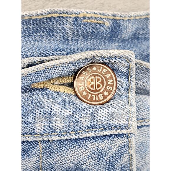 Vintage 90s Bill Blass Jeans High Rise Raw Hem Slit Midi Skirt Size 32 Blue - Picture 3 of 10